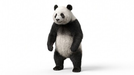 Giant panda standing upright on hind legs in white studio background for wildlife conservation © MdRuhul