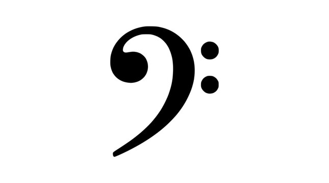 Isolated Black Bass Clef Symbol on Transparent Background