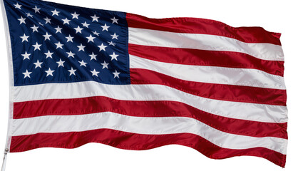 Fototapeta premium Waving American flag with red and white stripes and blue field with stars, isolated on transparent background