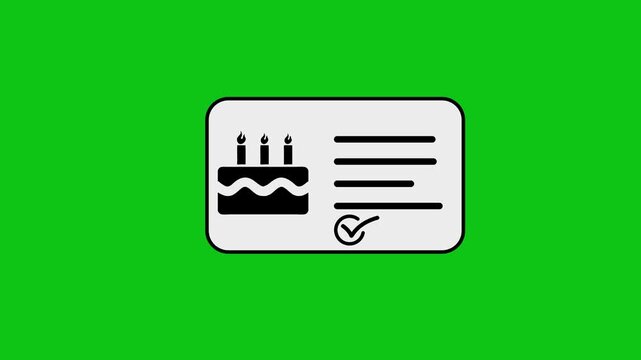 Birthday celebration digital checklist animation with cake icon appearing on screen against green background for easy editing.