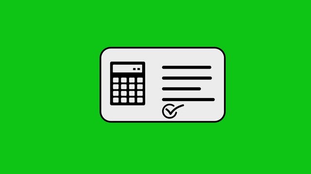 Animated graphic of calculator icon with checklist appearing on digital screen background.