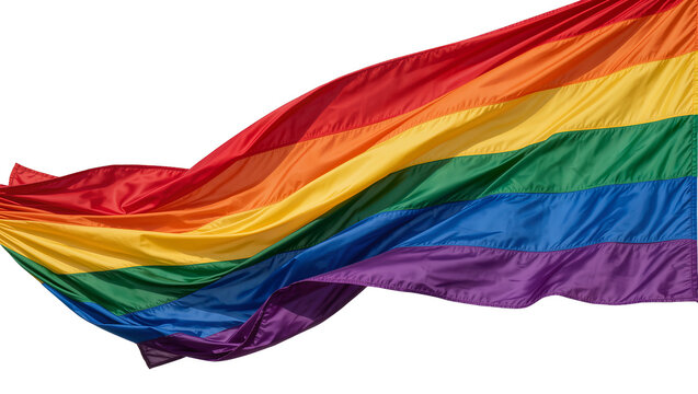 Waving rainbow pride flag with six stripes, isolated on transparent background