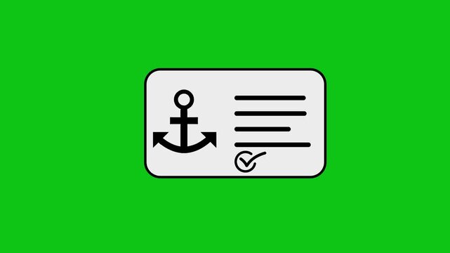 Anchor icon with checklist animation appearing on digital card over green screen background.
