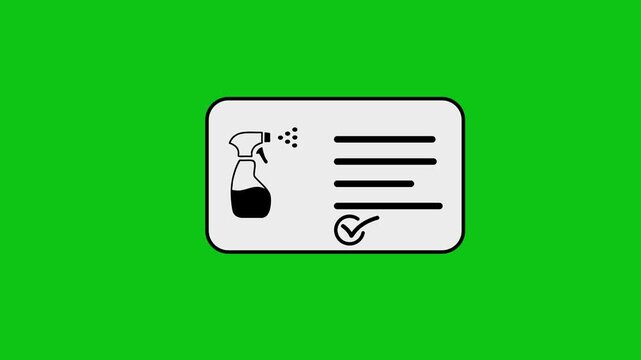 Animation of spray bottle icon with animated checklist on green background.