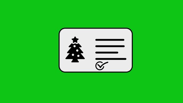 Animated christmas tree icon and checklist appearing on white card with green screen background.