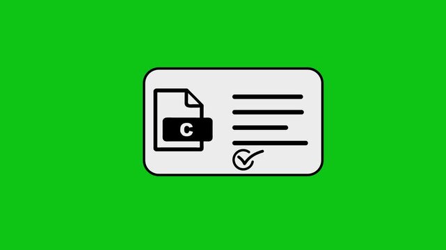 C programming language file icon animation with lines of code appearing on white background screen.