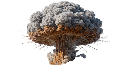 Massive mushroom cloud explosion debris and smoke, isolated on transparent background © Florin