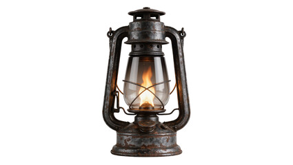 Antique kerosene lantern with burning flame, isolated on transparent background © Florin