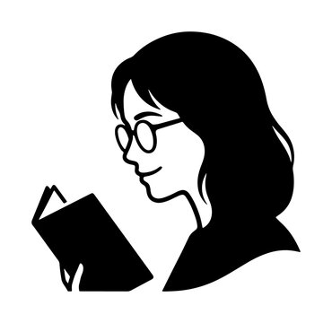 Woman Reading Book, Silhouette of Person Studying, Knowledge Acquisition, Intellectual Pursuit, Vector Illustration