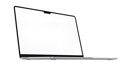 Obraz premium Modern silver laptop with blank screen, isolated on transparent background