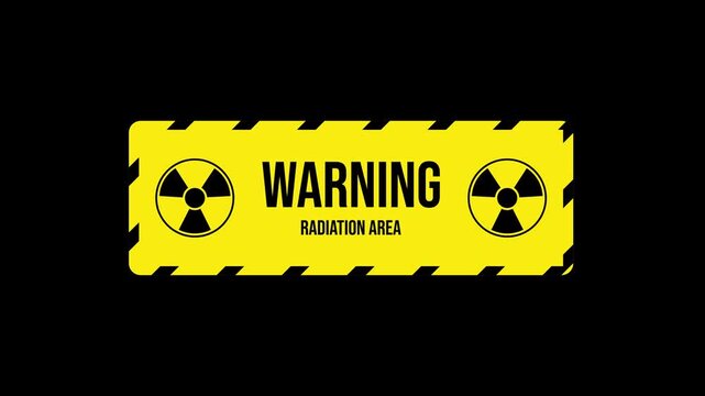 Warning radiation area sign with radioactive symbols and yellow hazard stripes for nuclear safety, industrial danger and contamination on transparent background