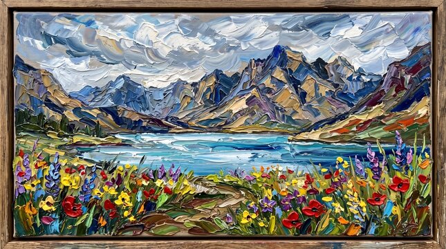 Mountain lake painting