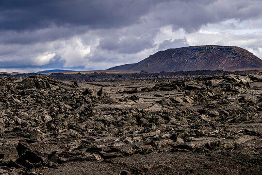 Rugged volcanic lava field in Grindavik - Iceland