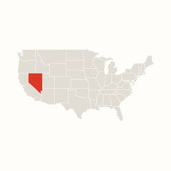Fototapeta premium Map of United States of America with Highlighted State of Nevada