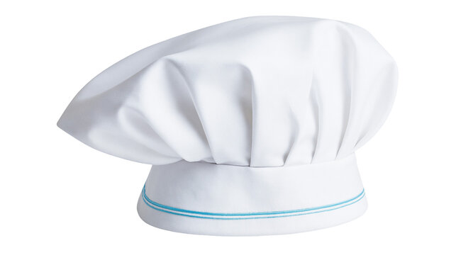 White chef hat with blue stripes, isolated on transparent background