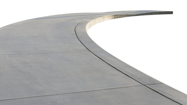 Curved concrete pathway with clean lines, isolated on transparent background