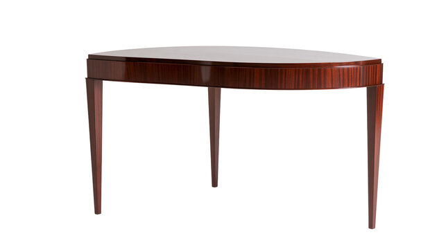 Elegant curved dark wood console table with tapered legs, isolated on transparent background