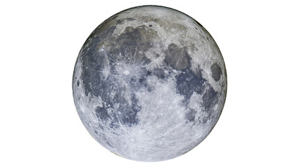 Detailed full moon surface with craters and maria, isolated on transparent background © Matteo
