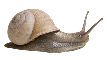 Garden snail with textured shell and antennae, isolated on transparent background © Matteo