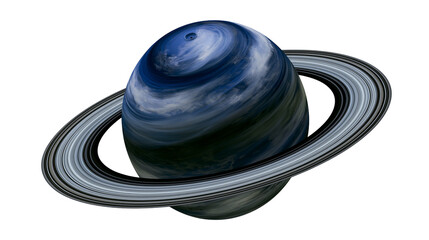 Swirling blue gas giant planet with detailed rings, isolated on transparent background © Matteo
