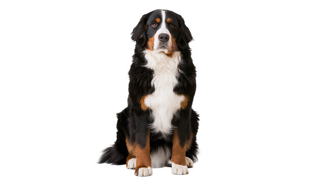 Bernese Mountain Dog sitting attentively, isolated on transparent background
