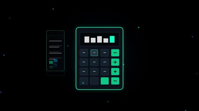 Digital calculator interface with a sidebar menu on a dark background