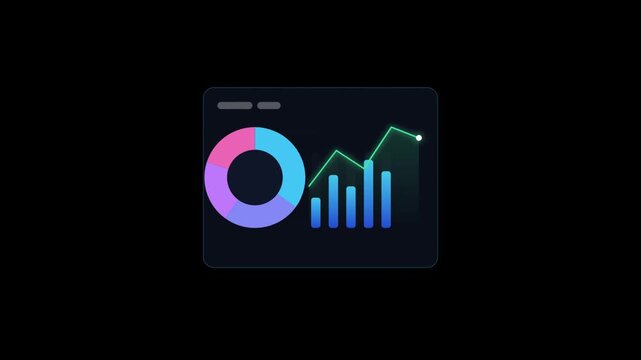 Minimalist dark dashboard interface featuring a colorful donut chart and data visualization elements