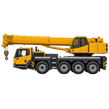 A large yellow mobile construction crane vehicle isolated background.