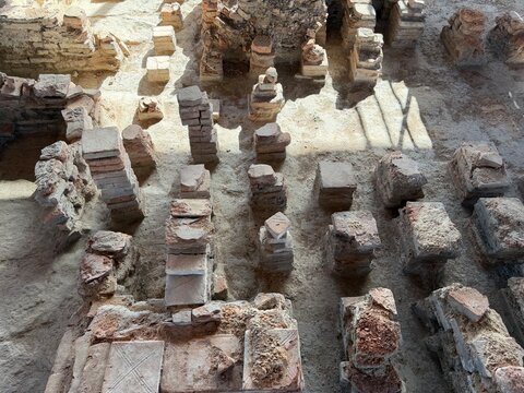 Roman hypocaust pillars revealing ancient heating system architecture