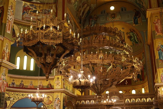 Interior view of the Resurrection Cathedral in the Albanian city of Korca