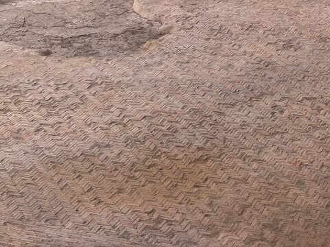 Ancient roman opus spicatum brick pattern flooring