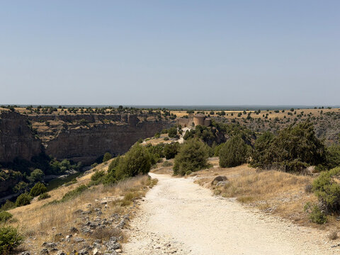 Hermitage of san frutos overlooking duraton river canyon in spain