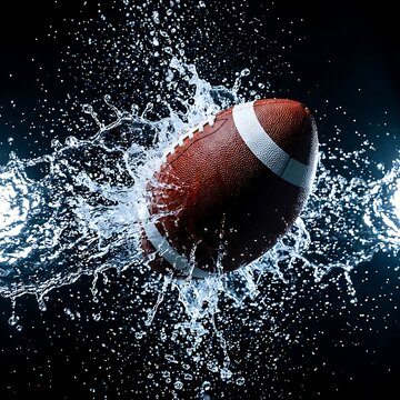 American football splashing in water on black background