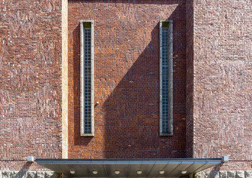 Fredrikstad functionalist brickwork architecture facade with tall windows