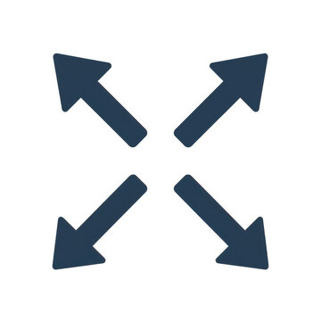 Dark blue arrows pointing outward in four directions isolated on transparent background