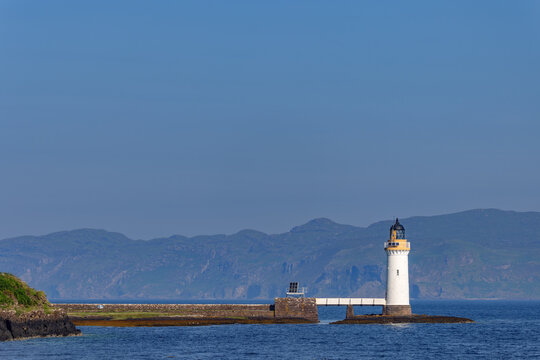 Rubha nan Gall Lighthouse at the coast of the Isle of Mull in Scotland.