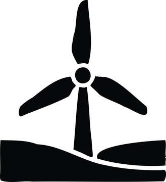 Wind turbine energy generator on green hills black silhouette icon design
