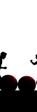 Silhouettes of four sports balls isolated on white background, leisure, defeat