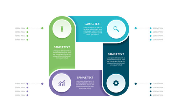 4 step Venn diagram business infographic circle chart template, presentation with venn diagram elements vector illustration.
