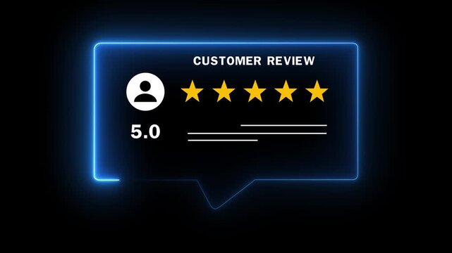 Customer Satisfaction Feedback Survey black background.with Five Star Rating, Animated Review and Business Marketing Concept Motion Graphic.