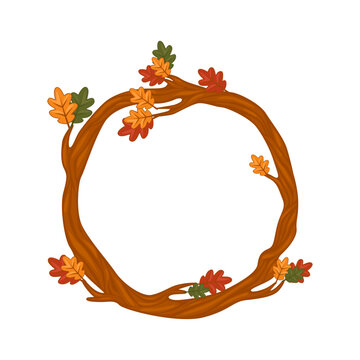 Thanksgiving Rustic Branch Frame with Autumn Leaves and Natural Elements