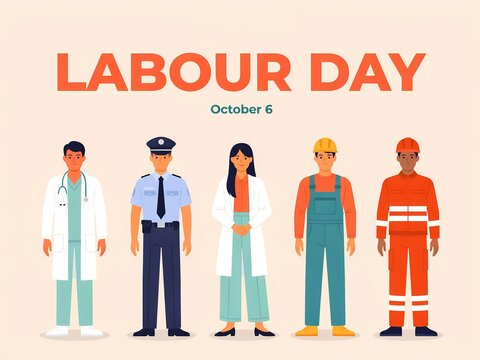 Labour day celebration with diverse group of professional workers including doctor police officer scientist construction worker and engineer in uniform