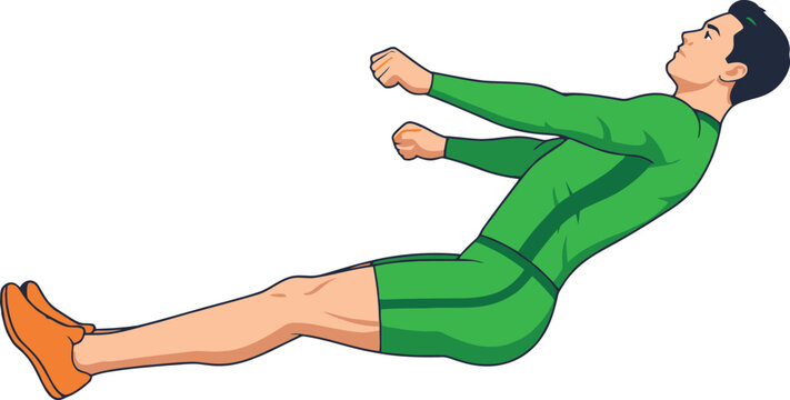 A man performing a V-sit core exercise in green athletic clothing.
