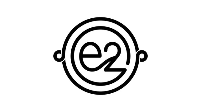 Decorative circular e2 letter logo design.