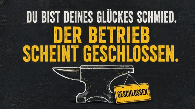Closed business sign with anvil and German quote