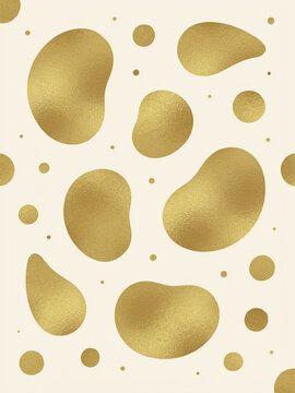 Abstract gold foil organic shapes and dots pattern