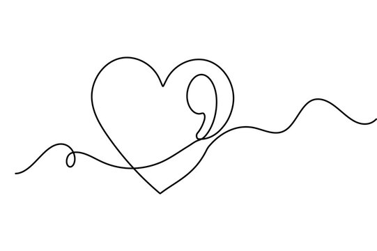 Heart comma continuous line art showing a heart and semicolon or comma symbol with editable stroke vector graphic.