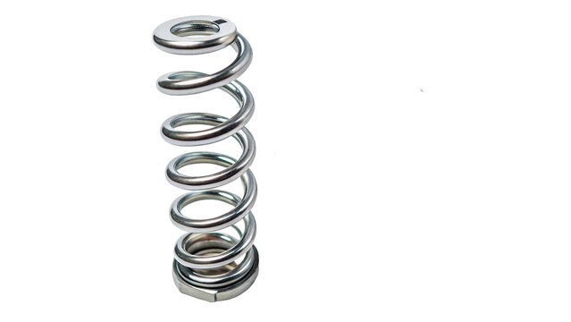 Metallic silver spiral spring wire or flexible coil hardware component isolated object