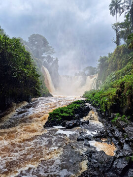 Chutes Kongou, also called the Koungou Falls, a massive cataract about 3.2 kilometres wide and up to 56 metres tall, located in Ivindo National Park in eastern Gabon