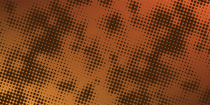 Abstract dark orange and golden halftone dot pattern background with glowing gradient light effect. modern desain